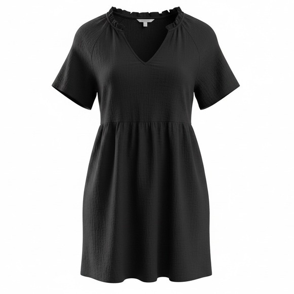 Old Navy Dresses & Skirts - Old Navy SS Demi Swing Dress Black Jack Cotton Gauze Ruffle V-Neck Small NWT